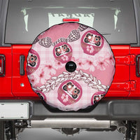 Japanese Daruma Doll Palaka Spare Tire Cover Cherry Blossoms With Shell Lei - Wonder Print Shop