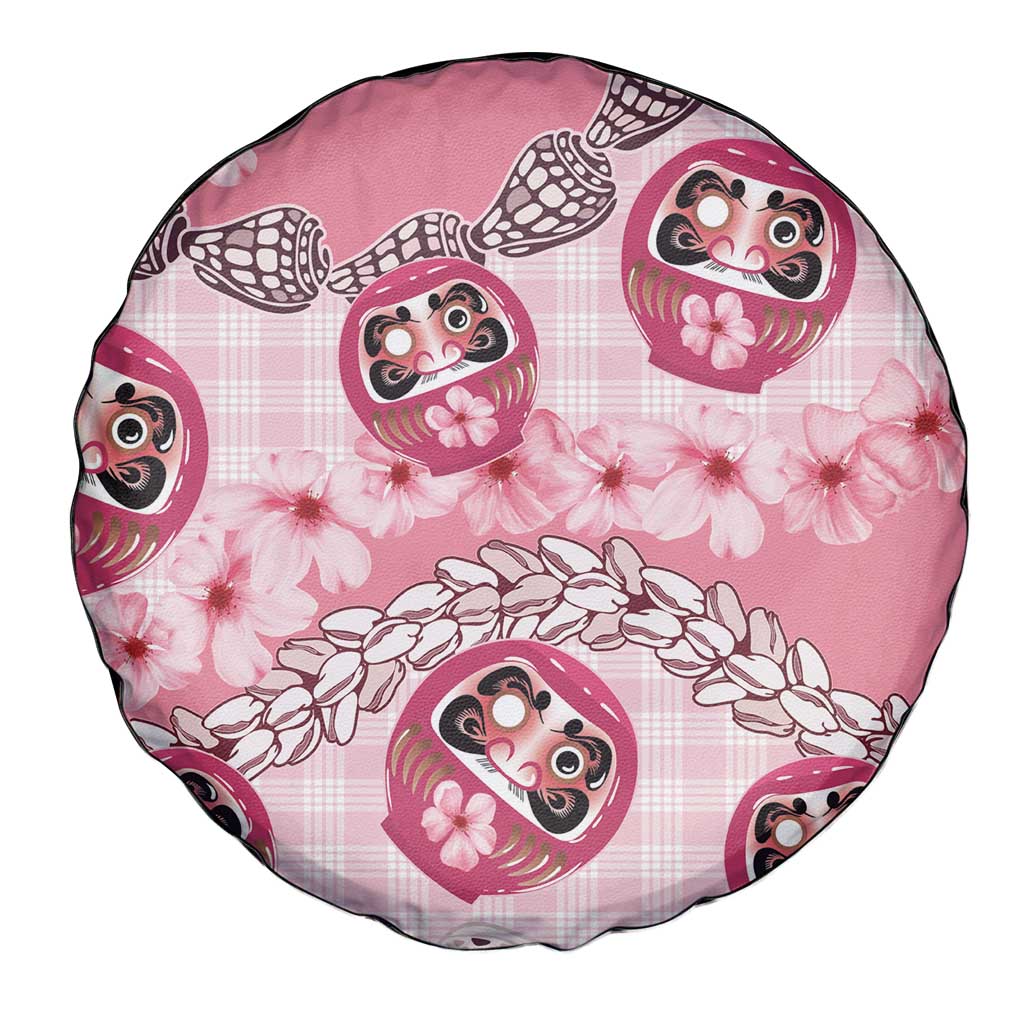 Japanese Daruma Doll Palaka Spare Tire Cover Cherry Blossoms With Shell Lei - Wonder Print Shop