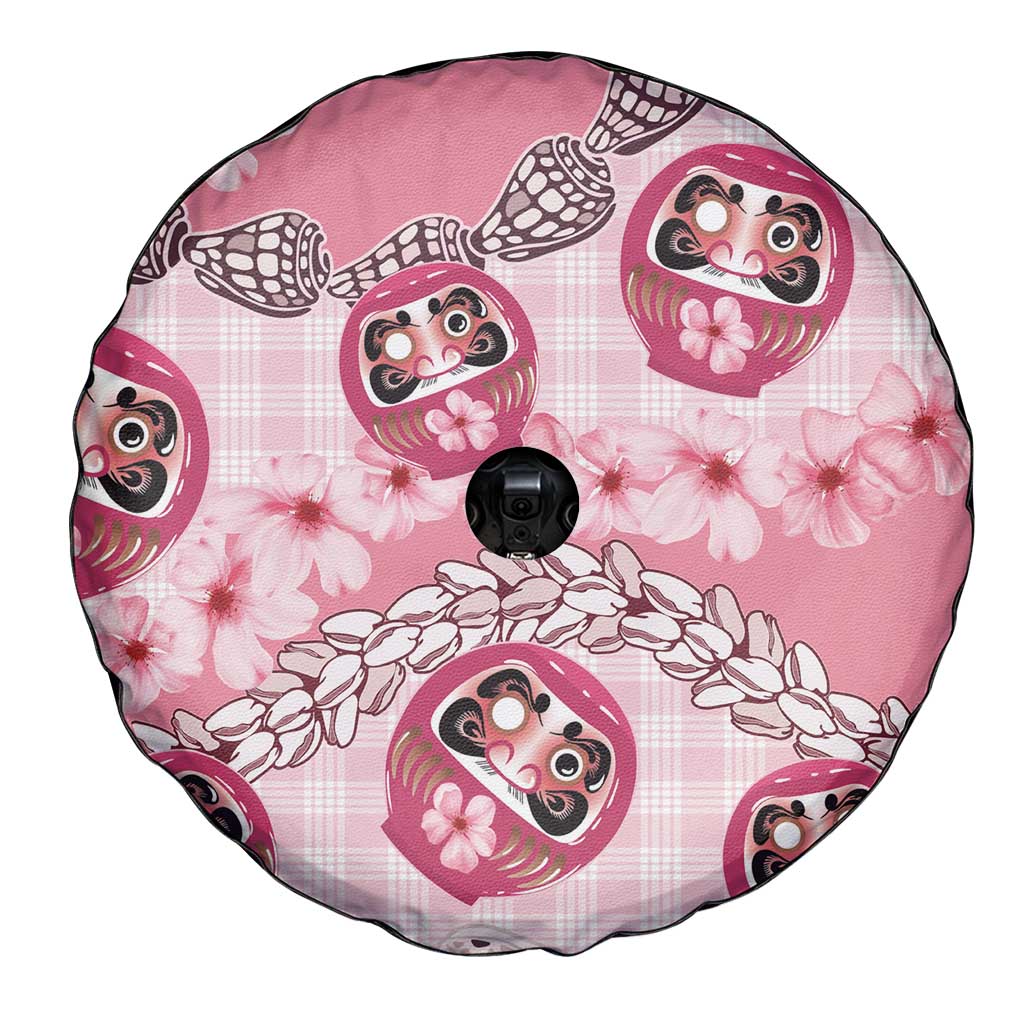 Japanese Daruma Doll Palaka Spare Tire Cover Cherry Blossoms With Shell Lei - Wonder Print Shop