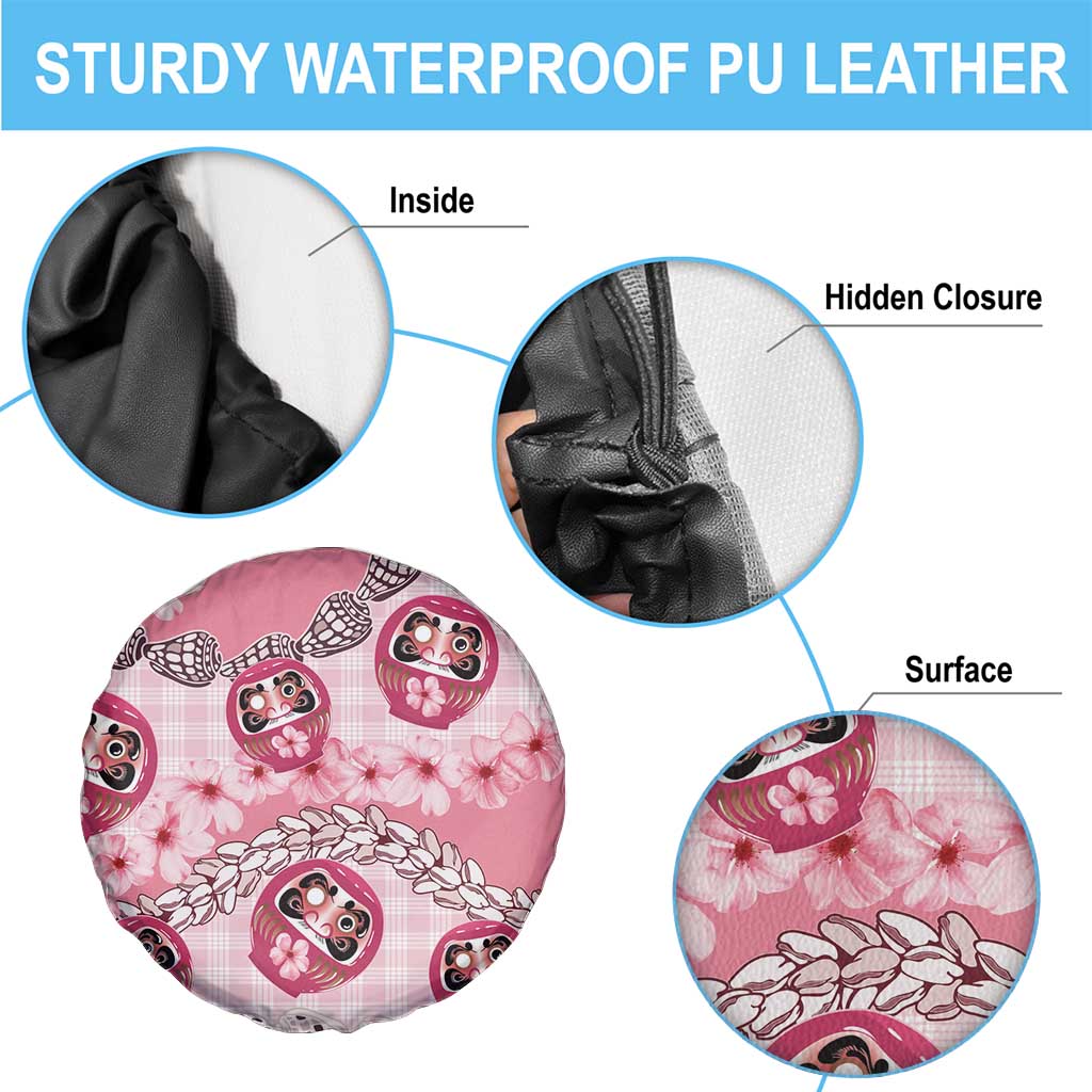 Japanese Daruma Doll Palaka Spare Tire Cover Cherry Blossoms With Shell Lei - Wonder Print Shop