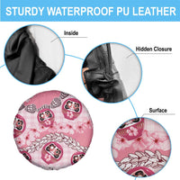 Japanese Daruma Doll Palaka Spare Tire Cover Cherry Blossoms With Shell Lei - Wonder Print Shop