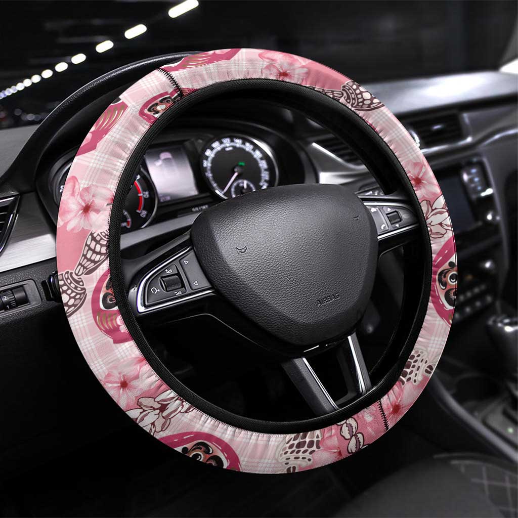 Japanese Daruma Doll Palaka Steering Wheel Cover Cherry Blossoms With Shell Lei - Wonder Print Shop