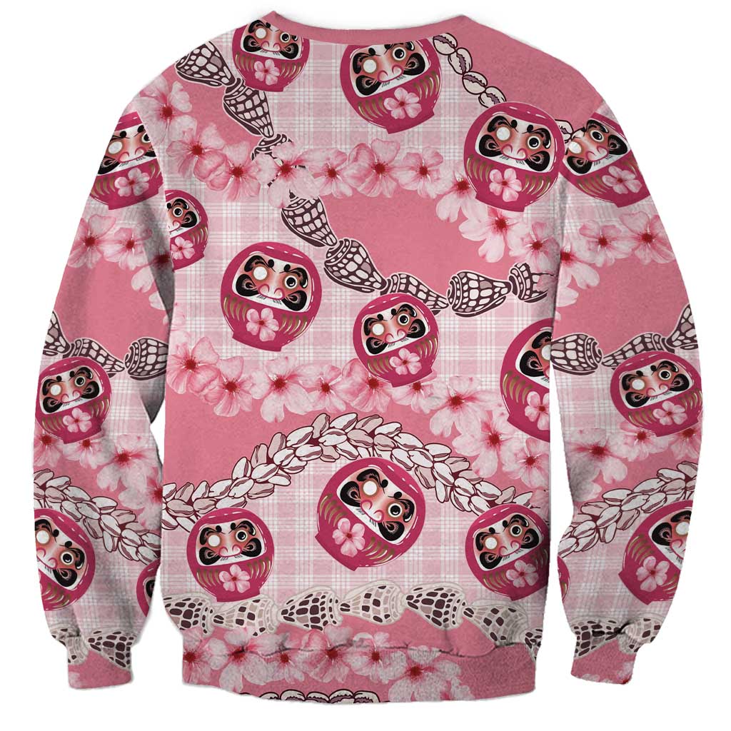 Japanese Daruma Doll Palaka Sweatshirt Cherry Blossoms With Shell Lei - Wonder Print Shop