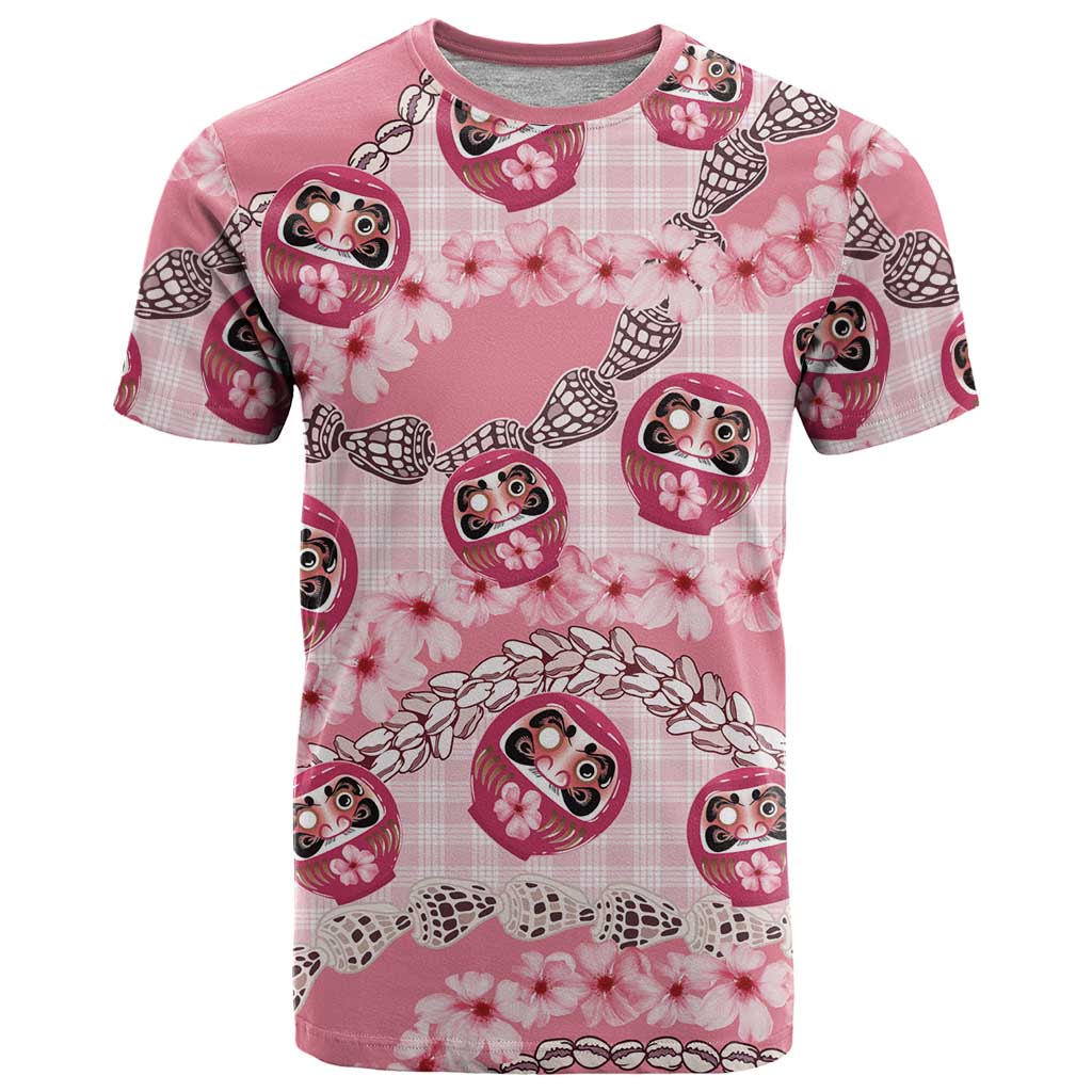 Japanese Daruma Doll Palaka T Shirt Cherry Blossoms With Shell Lei - Wonder Print Shop