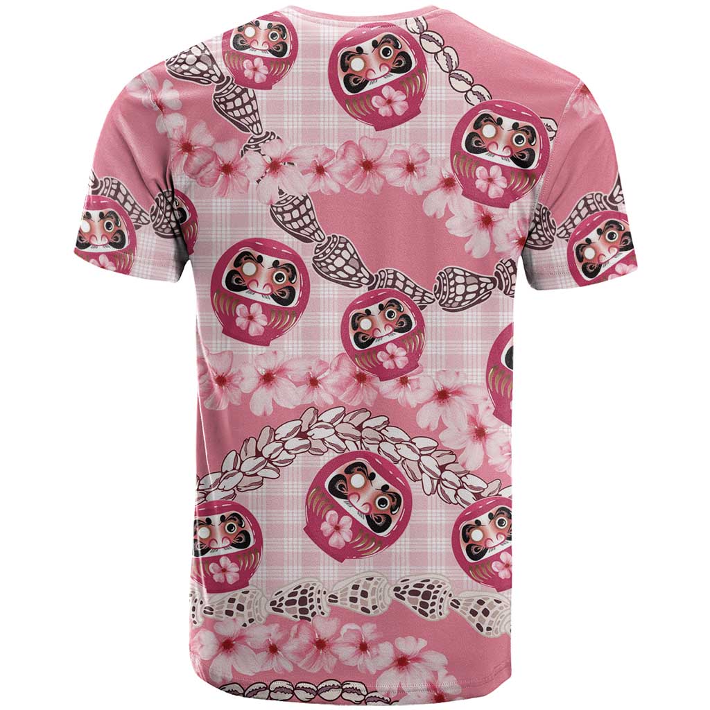 Japanese Daruma Doll Palaka T Shirt Cherry Blossoms With Shell Lei - Wonder Print Shop