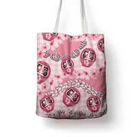 Japanese Daruma Doll Palaka Tote Bag Cherry Blossoms With Shell Lei - Wonder Print Shop