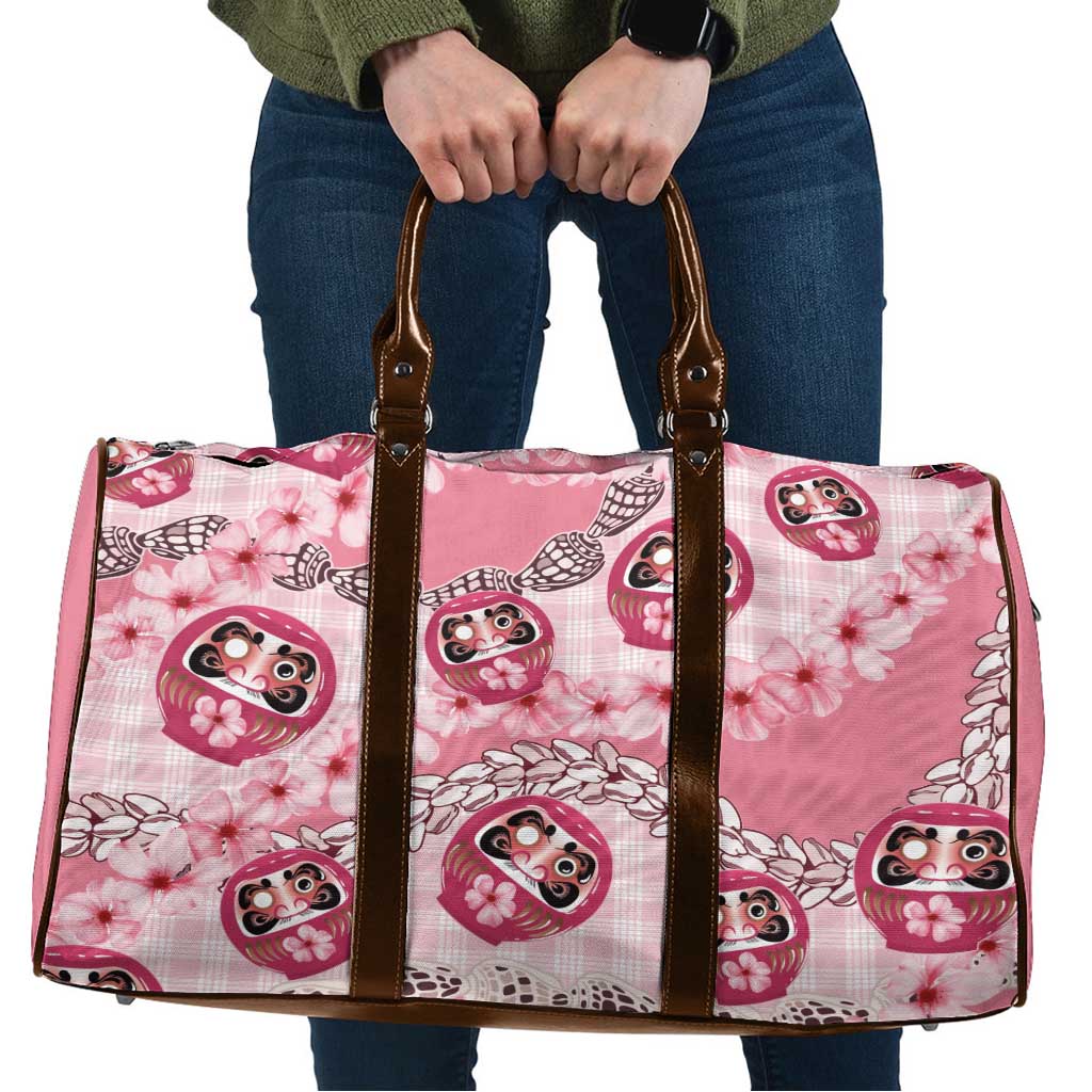 Japanese Daruma Doll Palaka Travel Bag Cherry Blossoms With Shell Lei - Wonder Print Shop