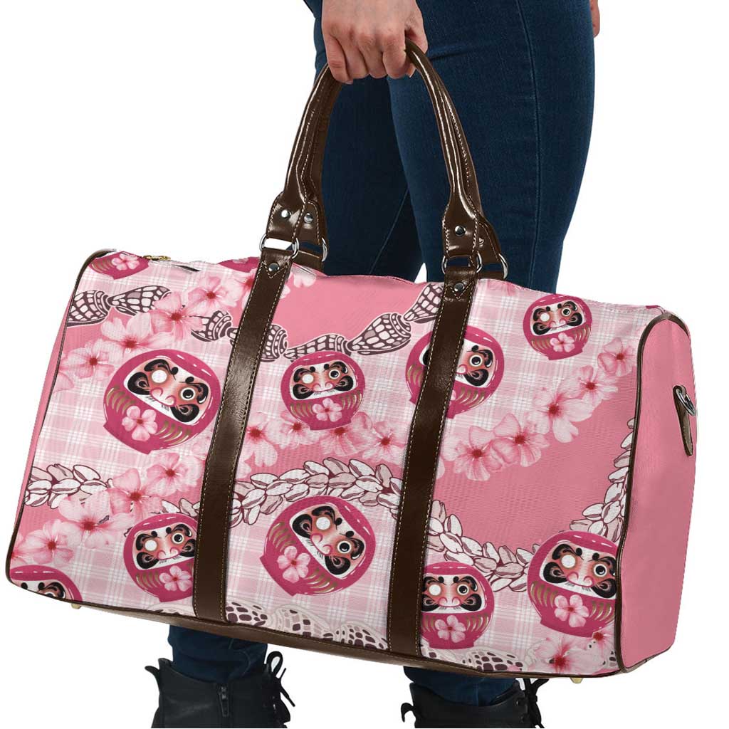 Japanese Daruma Doll Palaka Travel Bag Cherry Blossoms With Shell Lei - Wonder Print Shop