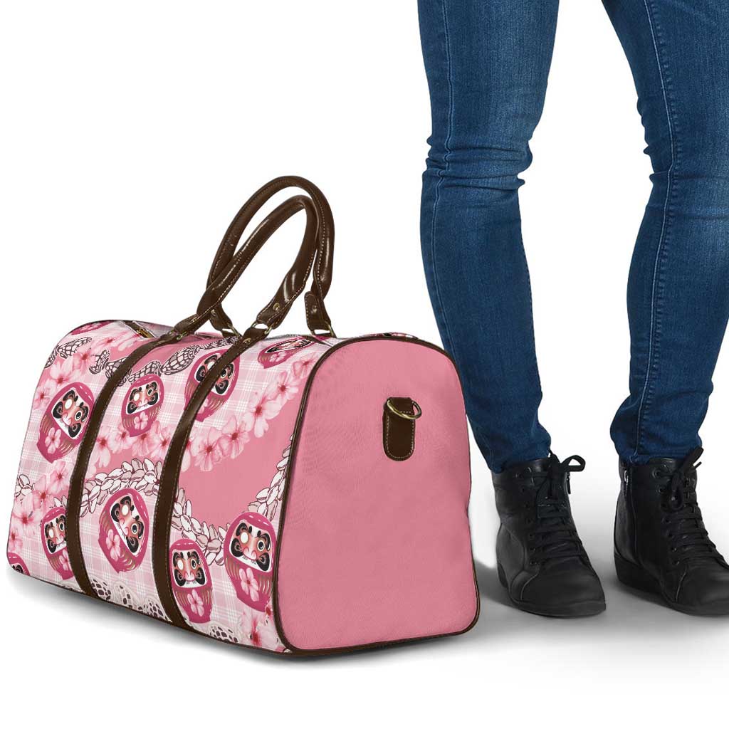 Japanese Daruma Doll Palaka Travel Bag Cherry Blossoms With Shell Lei - Wonder Print Shop