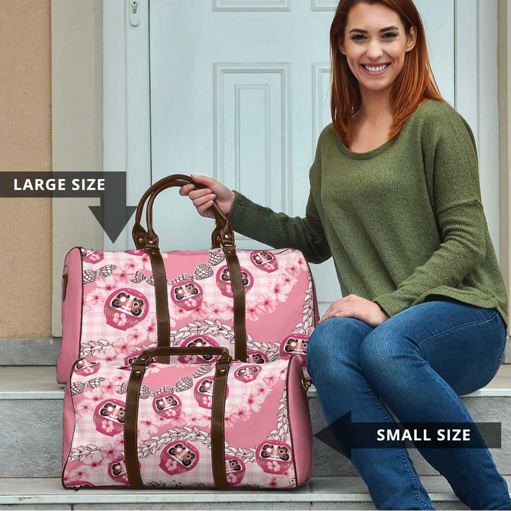 Japanese Daruma Doll Palaka Travel Bag Cherry Blossoms With Shell Lei - Wonder Print Shop