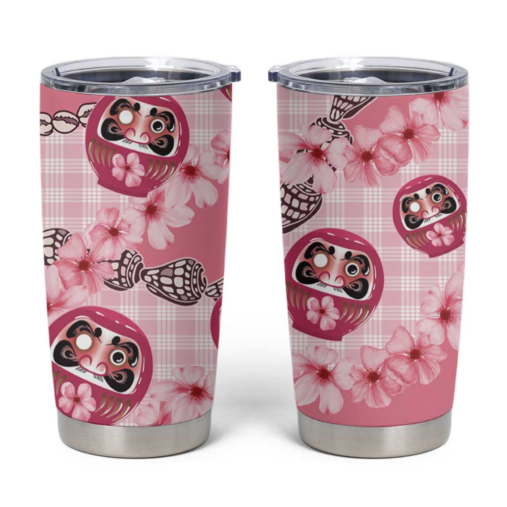 Japanese Daruma Doll Palaka Tumbler Cup Cherry Blossoms With Shell Lei - Wonder Print Shop