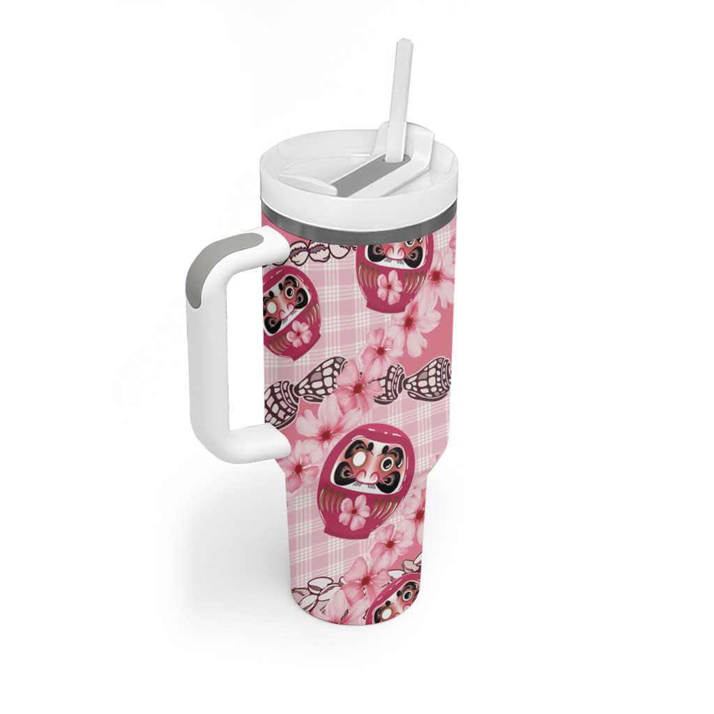 Japanese Daruma Doll Palaka Tumbler With Handle Cherry Blossoms With Shell Lei - Wonder Print Shop