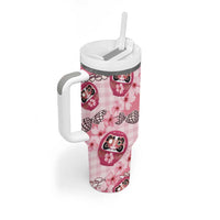 Japanese Daruma Doll Palaka Tumbler With Handle Cherry Blossoms With Shell Lei - Wonder Print Shop