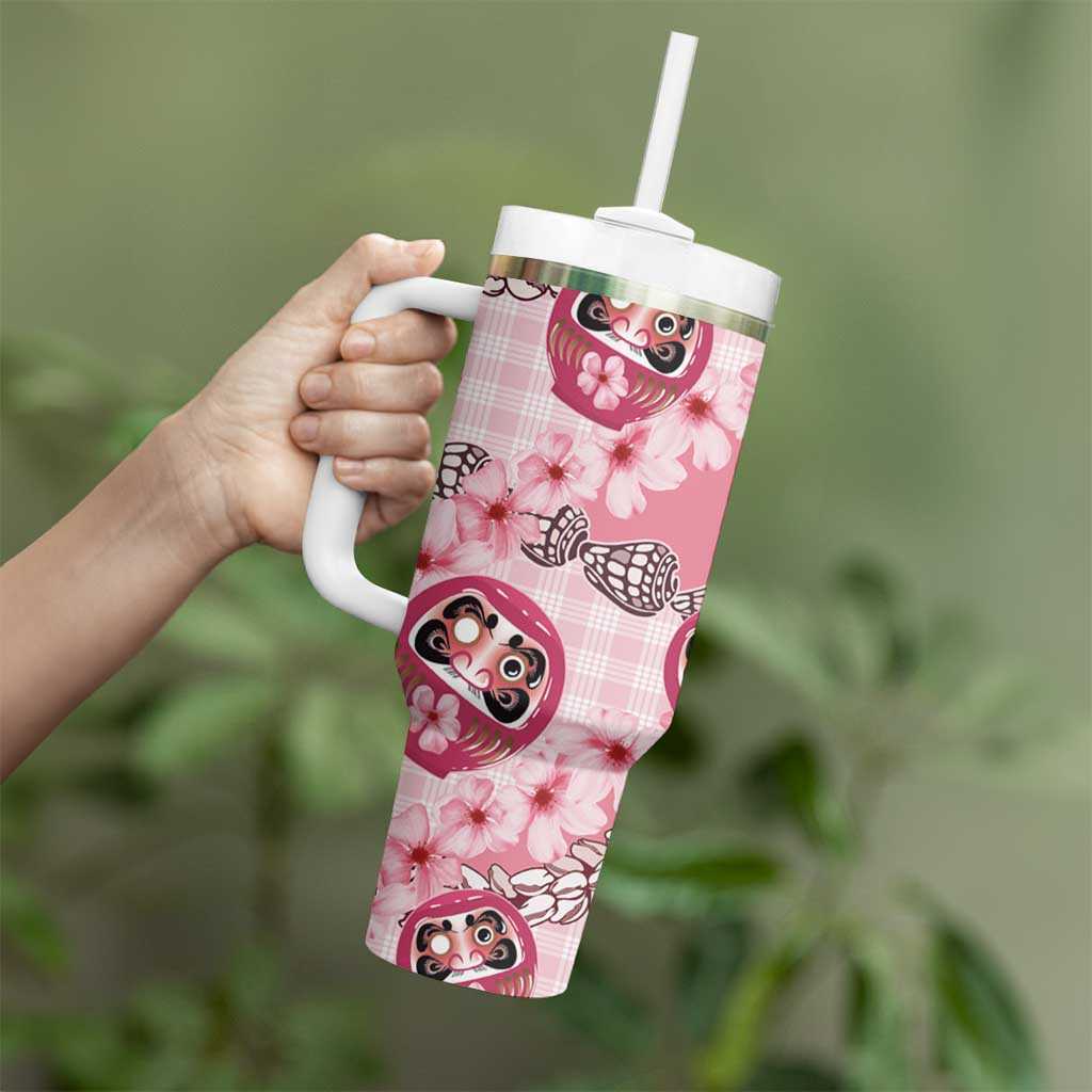 Japanese Daruma Doll Palaka Tumbler With Handle Cherry Blossoms With Shell Lei - Wonder Print Shop