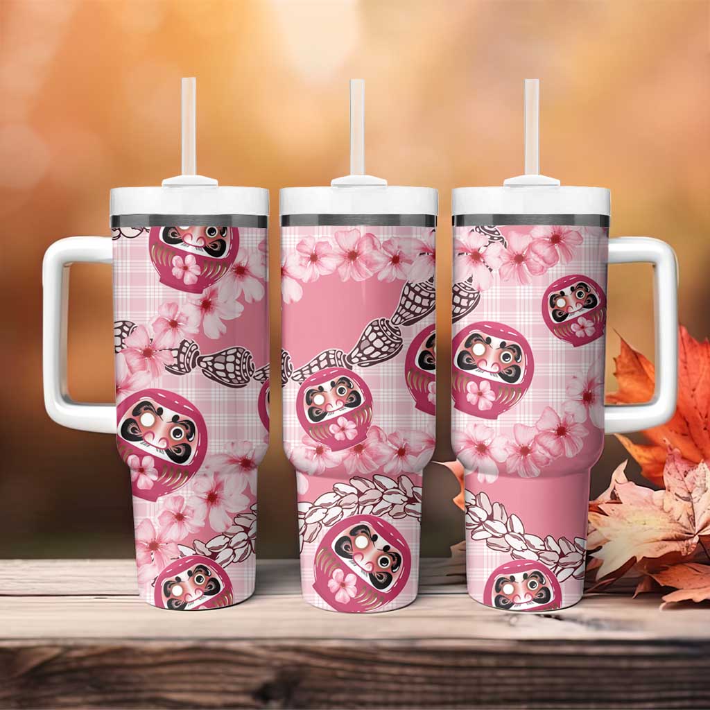 Japanese Daruma Doll Palaka Tumbler With Handle Cherry Blossoms With Shell Lei - Wonder Print Shop