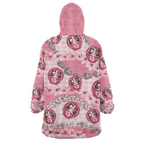 Japanese Daruma Doll Palaka Wearable Blanket Hoodie Cherry Blossoms With Shell Lei - Wonder Print Shop