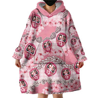 Japanese Daruma Doll Palaka Wearable Blanket Hoodie Cherry Blossoms With Shell Lei - Wonder Print Shop