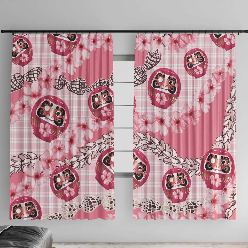 Japanese Daruma Doll Palaka Window Curtain Cherry Blossoms With Shell Lei - Wonder Print Shop