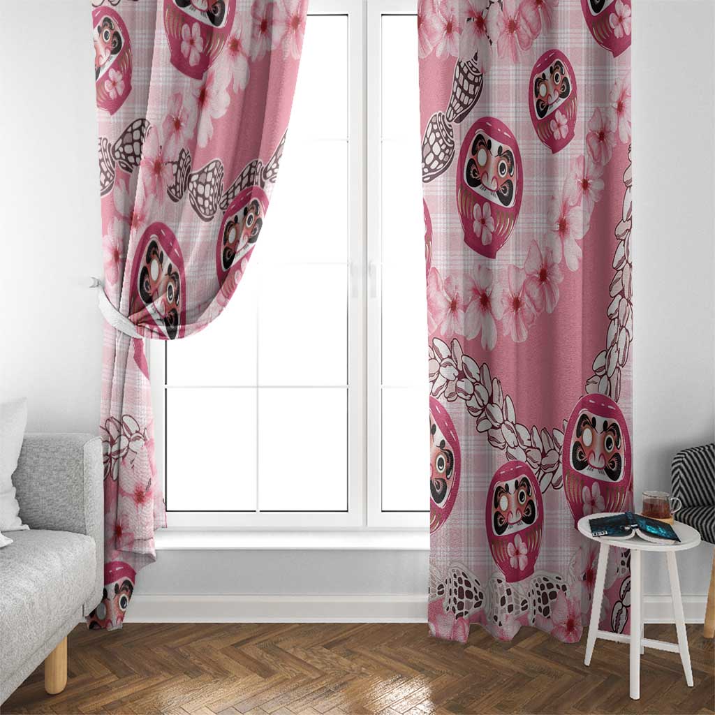 Japanese Daruma Doll Palaka Window Curtain Cherry Blossoms With Shell Lei - Wonder Print Shop