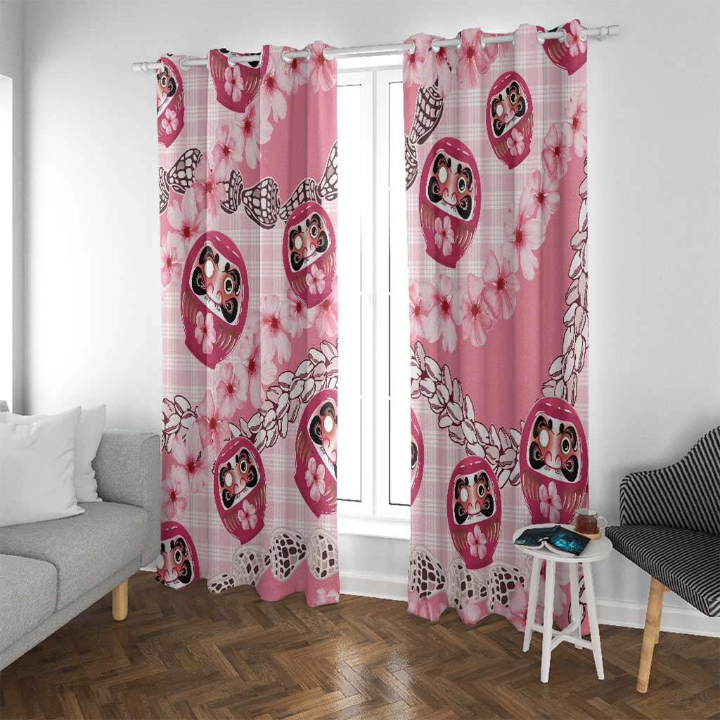 Japanese Daruma Doll Palaka Window Curtain Cherry Blossoms With Shell Lei - Wonder Print Shop