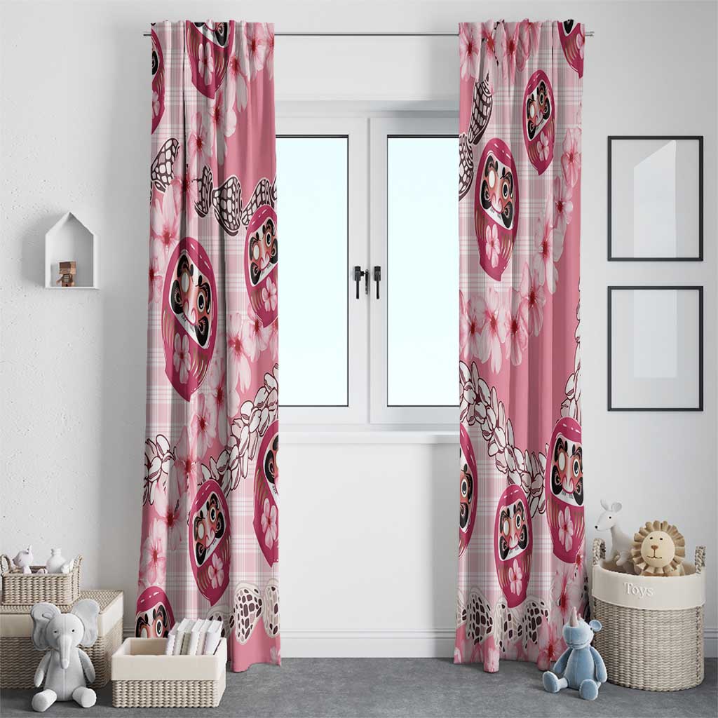 Japanese Daruma Doll Palaka Window Curtain Cherry Blossoms With Shell Lei - Wonder Print Shop