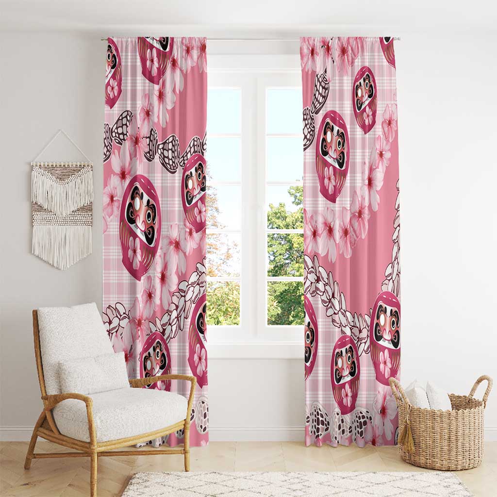 Japanese Daruma Doll Palaka Window Curtain Cherry Blossoms With Shell Lei - Wonder Print Shop