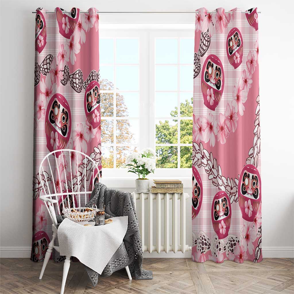Japanese Daruma Doll Palaka Window Curtain Cherry Blossoms With Shell Lei - Wonder Print Shop