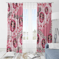 Japanese Daruma Doll Palaka Window Curtain Cherry Blossoms With Shell Lei - Wonder Print Shop