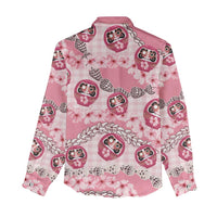 Japanese Daruma Doll Palaka Women Casual Shirt Cherry Blossoms With Shell Lei - Wonder Print Shop