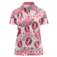 Japanese Daruma Doll Palaka Women Polo Shirt Cherry Blossoms With Shell Lei - Wonder Print Shop