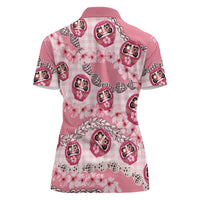 Japanese Daruma Doll Palaka Women Polo Shirt Cherry Blossoms With Shell Lei - Wonder Print Shop
