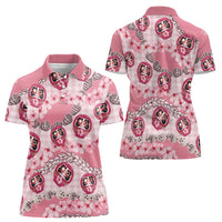 Japanese Daruma Doll Palaka Women Polo Shirt Cherry Blossoms With Shell Lei - Wonder Print Shop