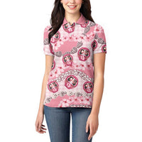Japanese Daruma Doll Palaka Women Polo Shirt Cherry Blossoms With Shell Lei - Wonder Print Shop