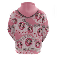 Japanese Daruma Doll Palaka Zip Hoodie Cherry Blossoms With Shell Lei - Wonder Print Shop