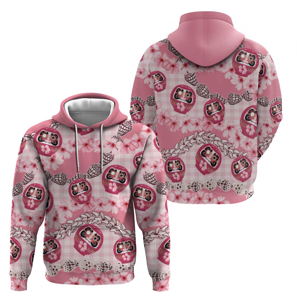 Japanese Daruma Doll Palaka Zip Hoodie Cherry Blossoms With Shell Lei - Wonder Print Shop
