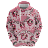Japanese Daruma Doll Palaka Zip Hoodie Cherry Blossoms With Shell Lei - Wonder Print Shop