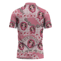 Japanese Daruma Doll Palaka Zipper Polo Shirt Cherry Blossoms With Shell Lei - Wonder Print Shop