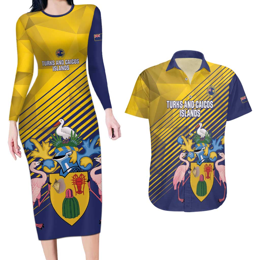 Custom Turks and Caicos Islands Football Couples Matching Long Sleeve Bodycon Dress and Hawaiian Shirt 2025 Go Champions