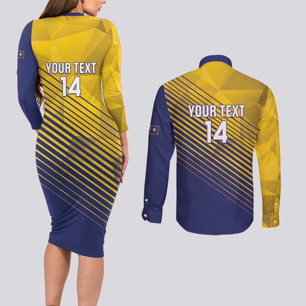 Custom Turks and Caicos Islands Football Couples Matching Long Sleeve Bodycon Dress and Long Sleeve Button Shirt 2025 Go Champions