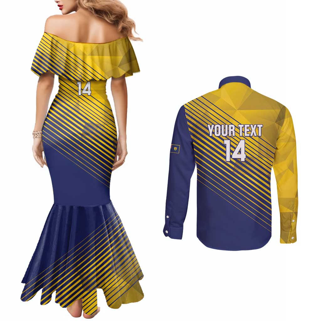 Custom Turks and Caicos Islands Football Couples Matching Mermaid Dress and Long Sleeve Button Shirt 2025 Go Champions