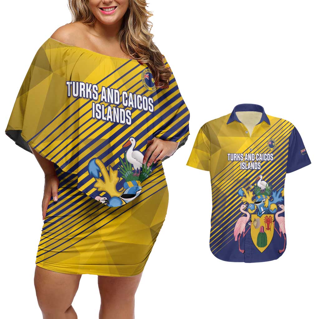 Custom Turks and Caicos Islands Football Couples Matching Off Shoulder Short Dress and Hawaiian Shirt 2025 Go Champions