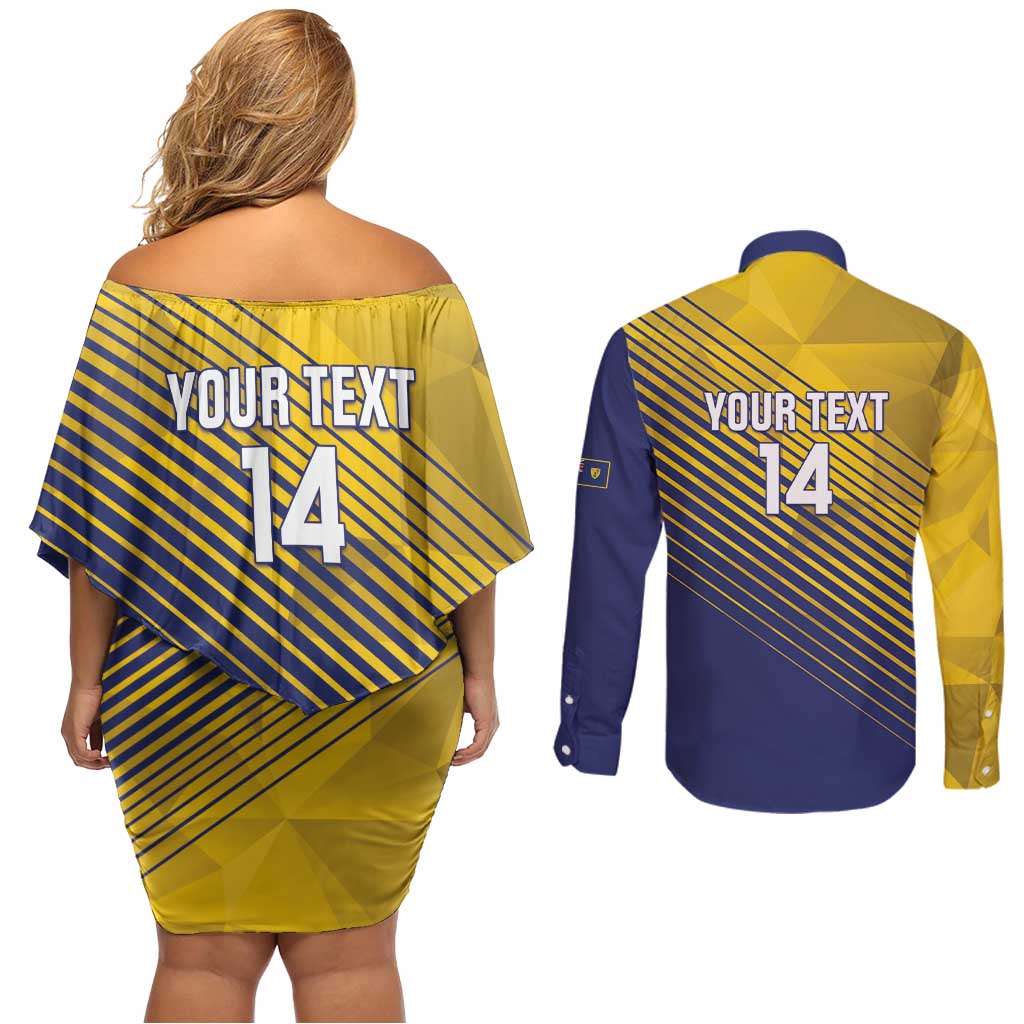 Custom Turks and Caicos Islands Football Couples Matching Off Shoulder Short Dress and Long Sleeve Button Shirt 2025 Go Champions