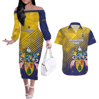 Custom Turks and Caicos Islands Football Couples Matching Off The Shoulder Long Sleeve Dress and Hawaiian Shirt 2025 Go Champions
