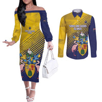 Custom Turks and Caicos Islands Football Couples Matching Off The Shoulder Long Sleeve Dress and Long Sleeve Button Shirt 2025 Go Champions