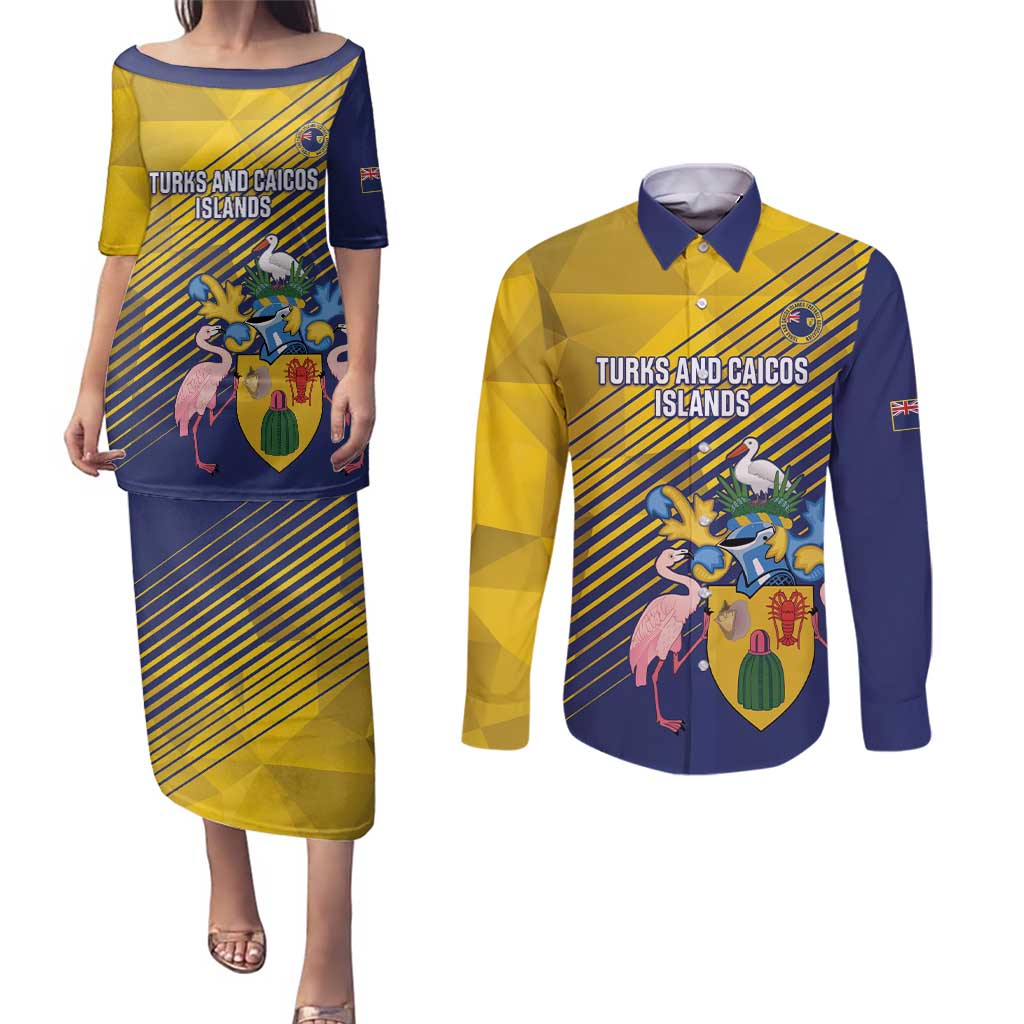 Custom Turks and Caicos Islands Football Couples Matching Puletasi and Long Sleeve Button Shirt 2025 Go Champions