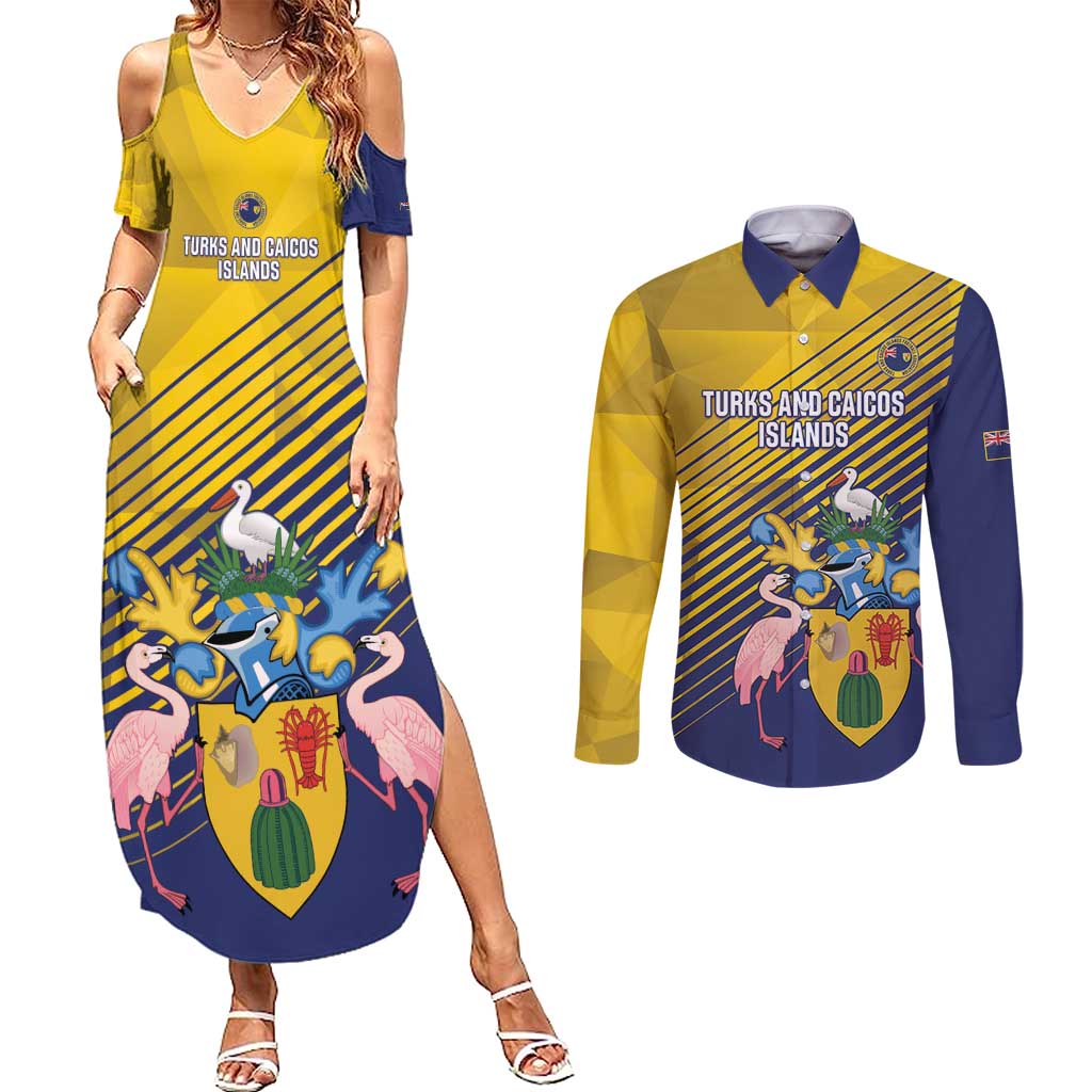 Custom Turks and Caicos Islands Football Couples Matching Summer Maxi Dress and Long Sleeve Button Shirt 2025 Go Champions