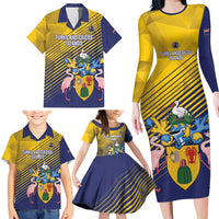 Custom Turks and Caicos Islands Football Family Matching Long Sleeve Bodycon Dress and Hawaiian Shirt 2025 Go Champions