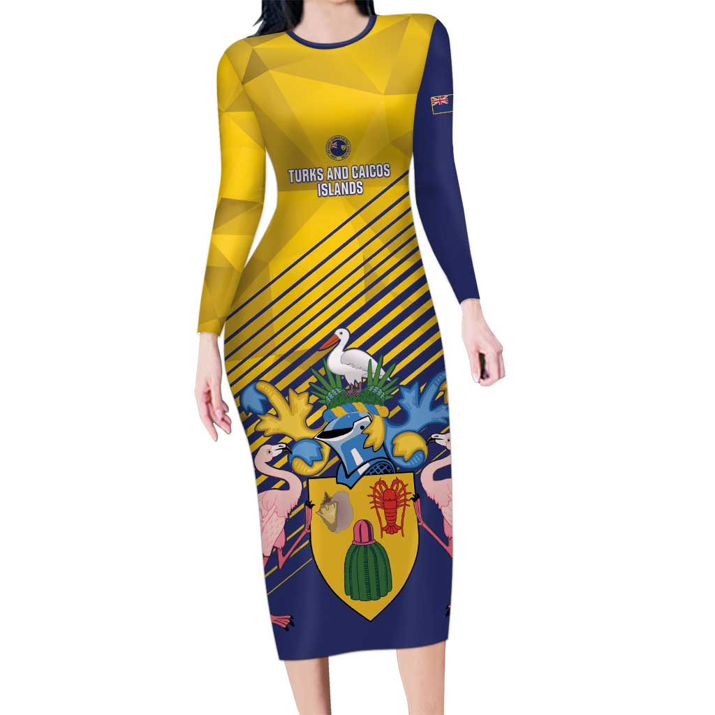 Custom Turks and Caicos Islands Football Family Matching Long Sleeve Bodycon Dress and Hawaiian Shirt 2025 Go Champions