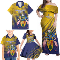 Custom Turks and Caicos Islands Football Family Matching Off Shoulder Maxi Dress and Hawaiian Shirt 2025 Go Champions