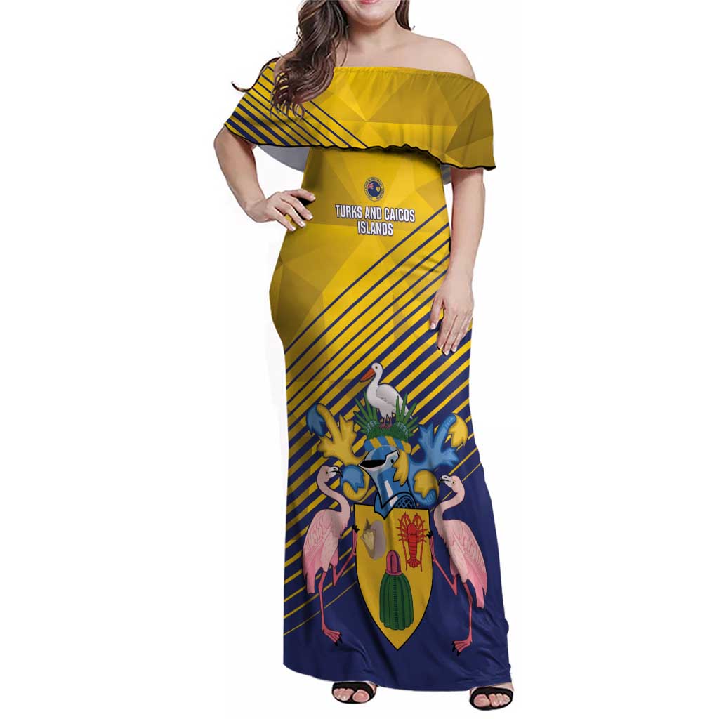 Custom Turks and Caicos Islands Football Family Matching Off Shoulder Maxi Dress and Hawaiian Shirt 2025 Go Champions